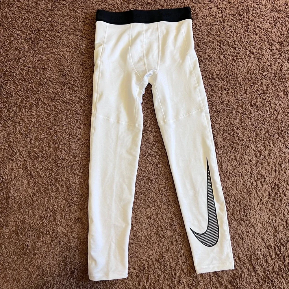 Nike Pro Dri-FIT Mens Compression‎ Tights White Black Striped Swoosh Large NWOT